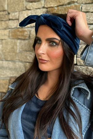 Nora Stretch Velour Headband Navy